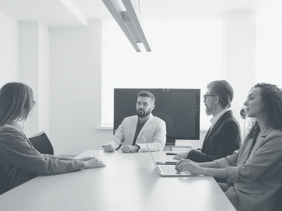 Business meeting at a table in a bright office